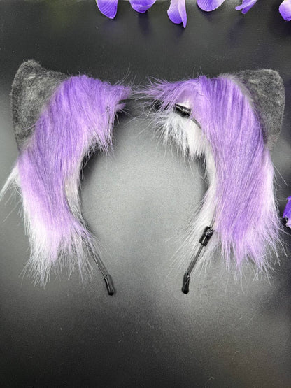 Pet Play Animal Ears, Purple and Black Cosplay, Pet Play Bendable Ears, Faux Fur Animal Ears