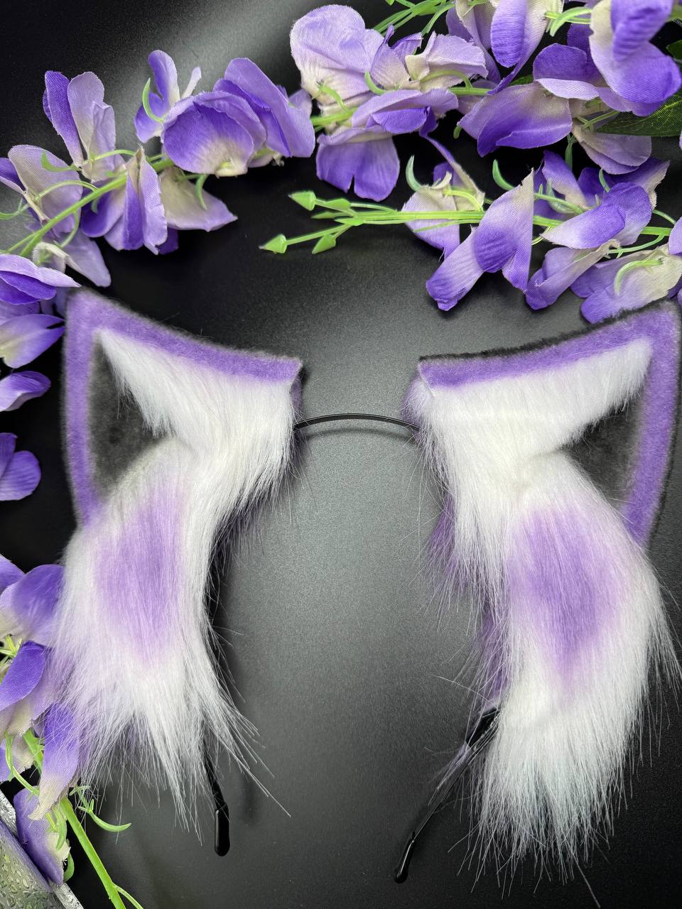 Pet Play Animal Ears, Purple and Black Cosplay, Pet Play Bendable Ears, Faux Fur Animal Ears