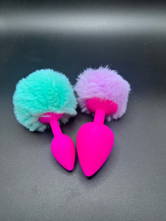 Pink anal plug with lavender bunny tail
