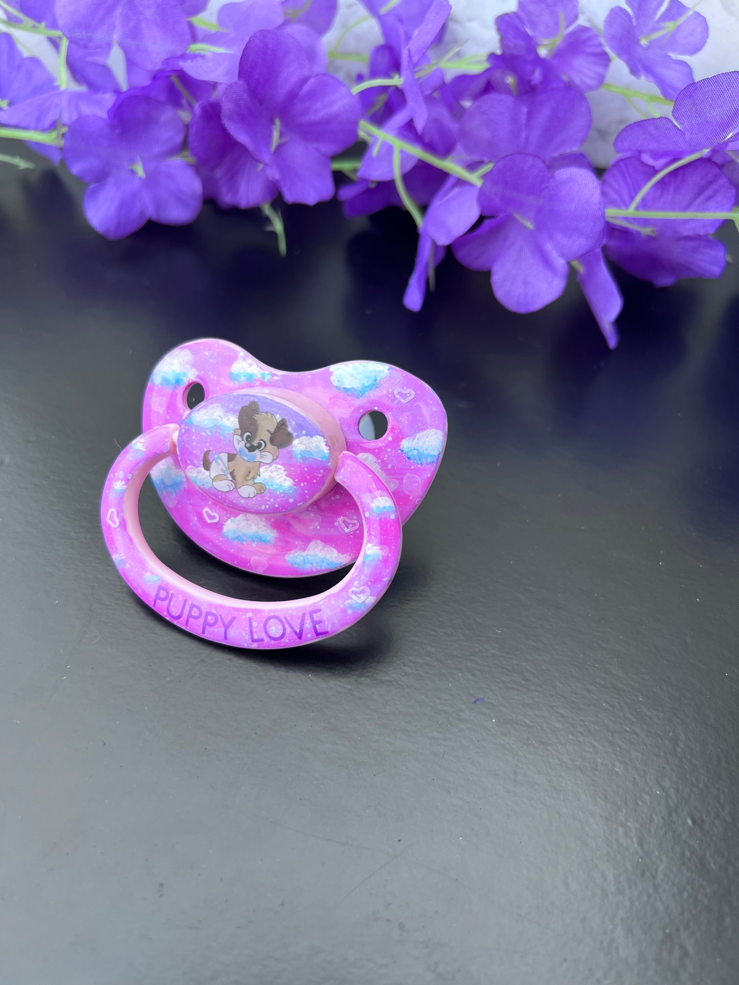 Hand painted Adult Pacifier - Puppy Love