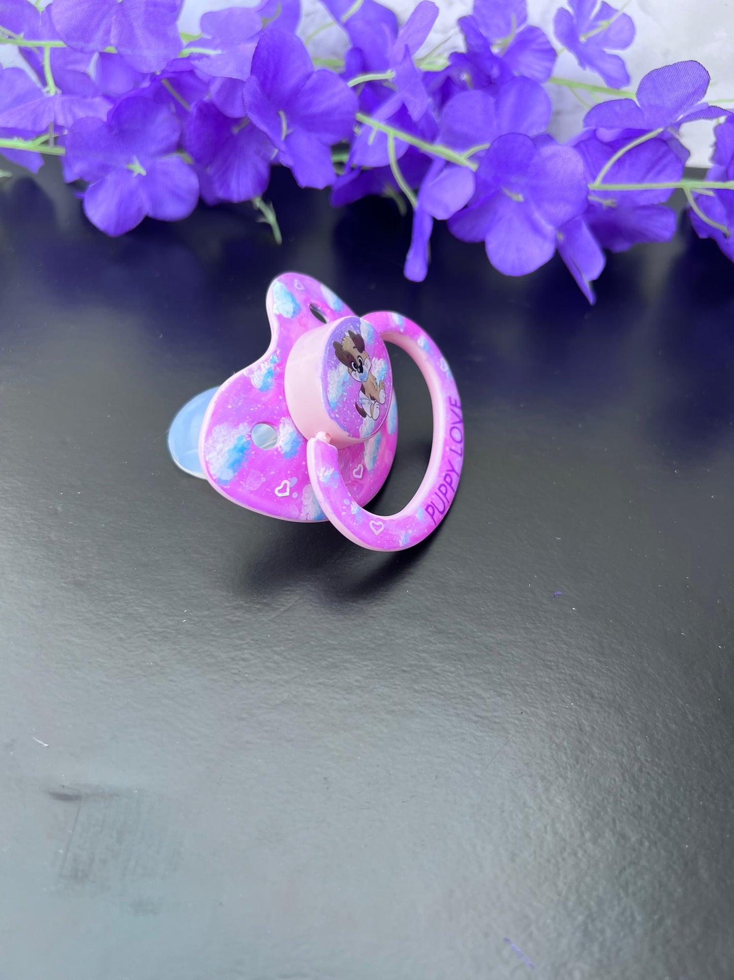 Hand painted Adult Pacifier - Puppy Love