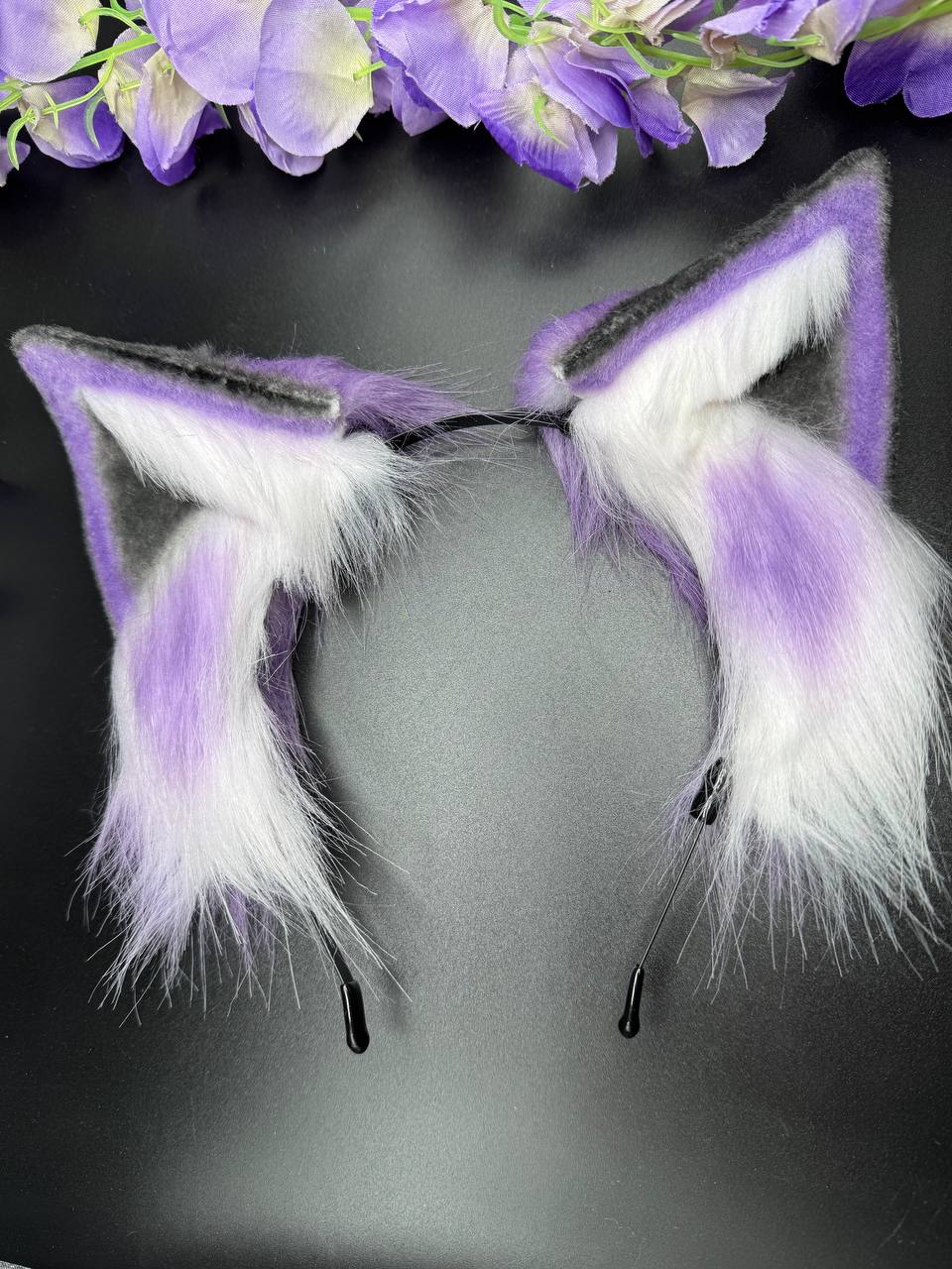 Pet Play Animal Ears, Purple and Black Cosplay, Pet Play Bendable Ears, Faux Fur Animal Ears