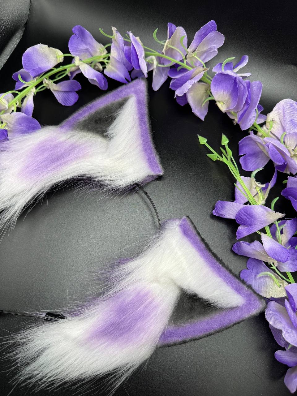 Pet Play Animal Ears, Purple and Black Cosplay, Pet Play Bendable Ears, Faux Fur Animal Ears