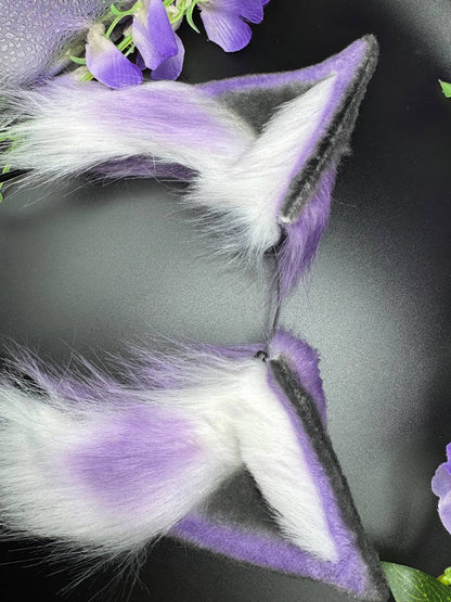 Pet Play Animal Ears, Purple and Black Cosplay, Pet Play Bendable Ears, Faux Fur Animal Ears
