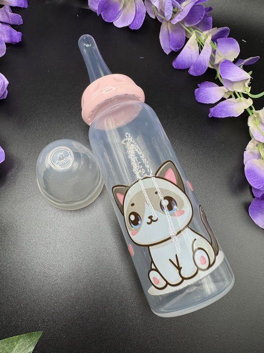 Long nipple Adult Baby bottle with kawaii siamese kitten image 