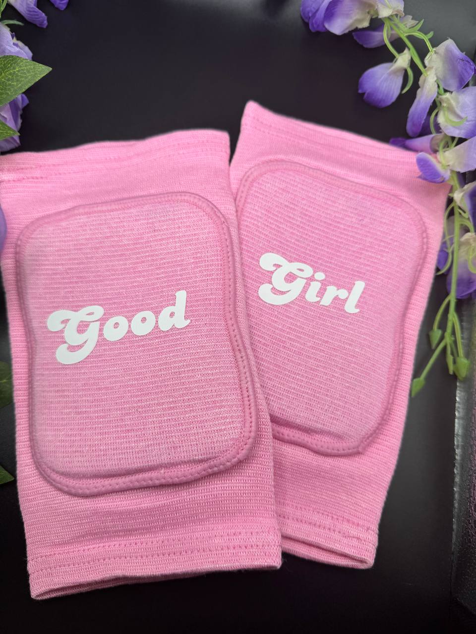 knee pads with text Good Girl