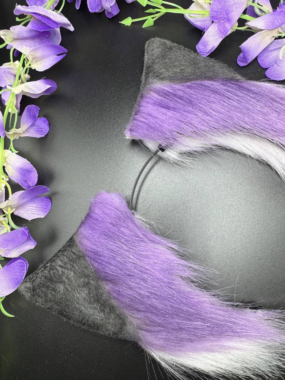 Pet Play Animal Ears, Purple and Black Cosplay, Pet Play Bendable Ears, Faux Fur Animal Ears