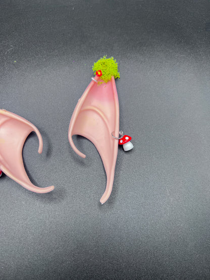 Mossy Fantasy Fairy Elf Ears with Mushroom Piercings