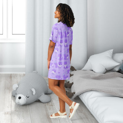 A whimsical adult nightgown featuring a galaxy fox theme, showcasing a vibrant design of a fox surrounded by stars and cosmic patterns for a magical and cozy bedtime look.