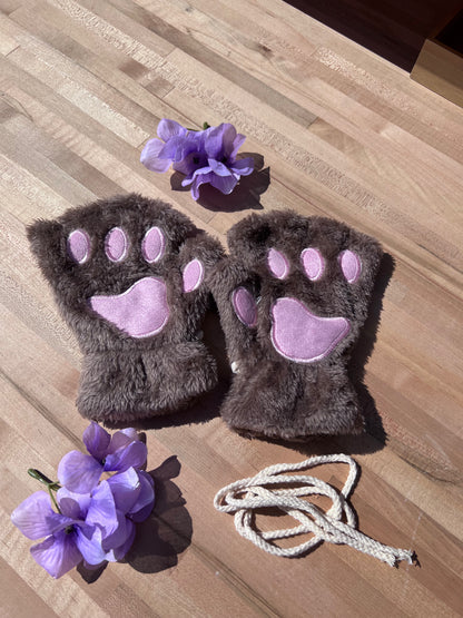 Light Brown Pet Play Fingerless Gloves, Animal Paws, Cosplay Paws