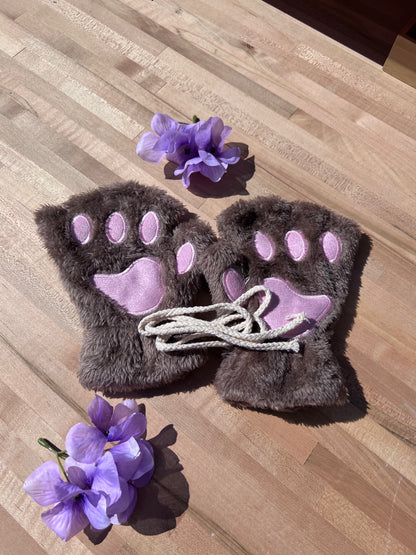 Light Brown Pet Play Fingerless Gloves, Animal Paws, Cosplay Paws