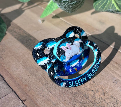 Hand Painted Adult Pacifier - Sleepy Bunny