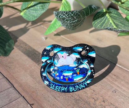 Hand Painted Adult Pacifier - Sleepy Bunny