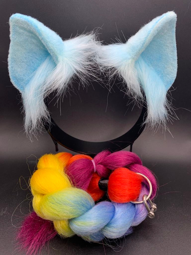 Pony Ears and Tail Set (Blue and Rainbow)