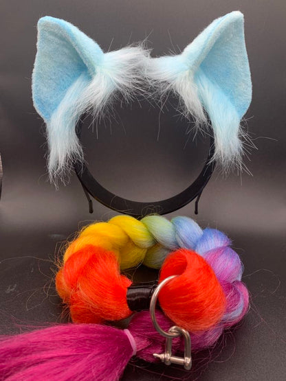 Pony Ears and Tail Set (Blue and Rainbow)