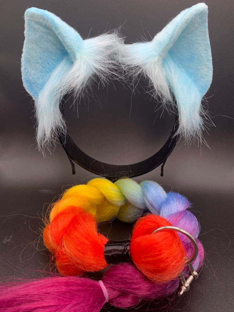 Pony Ears and Tail Set (Blue and Rainbow)