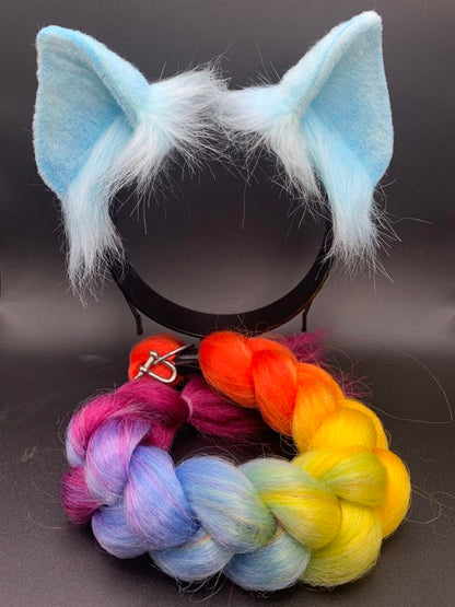 Pony Ears and Tail Set (Blue and Rainbow)