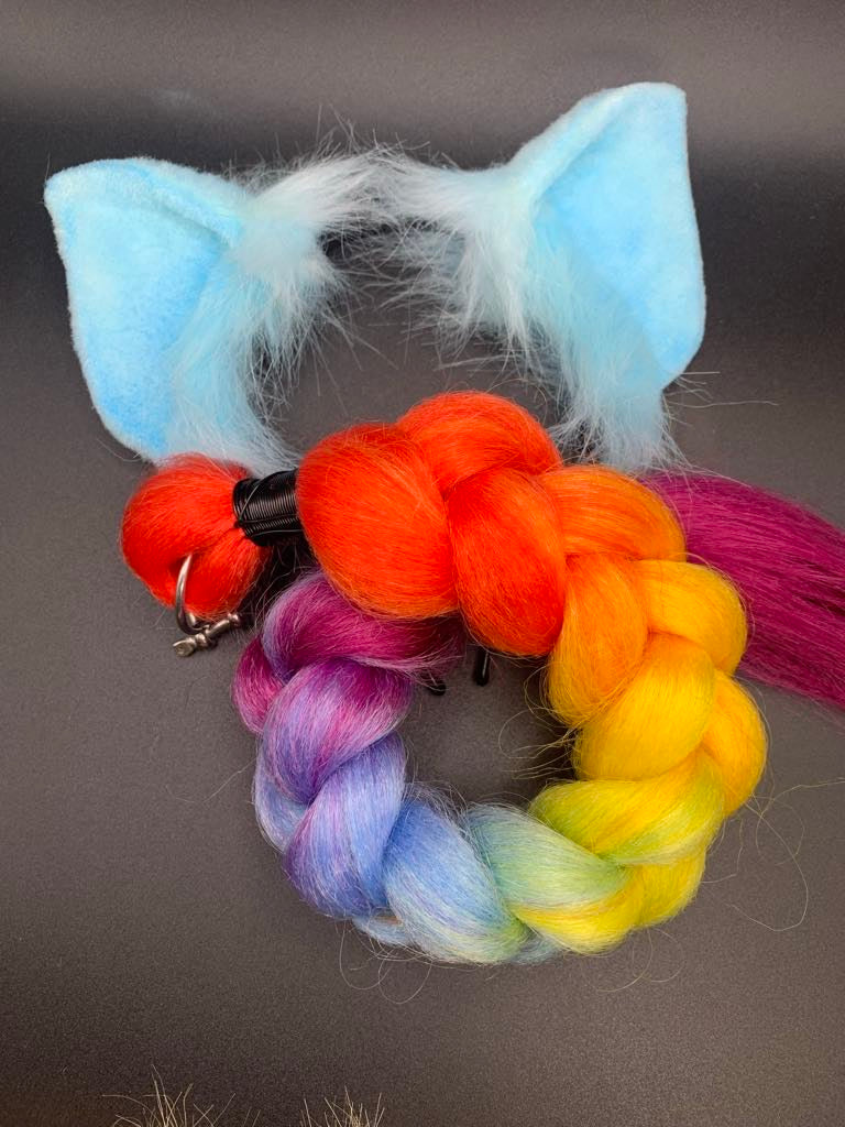 Pony Ears and Tail Set (Blue and Rainbow)