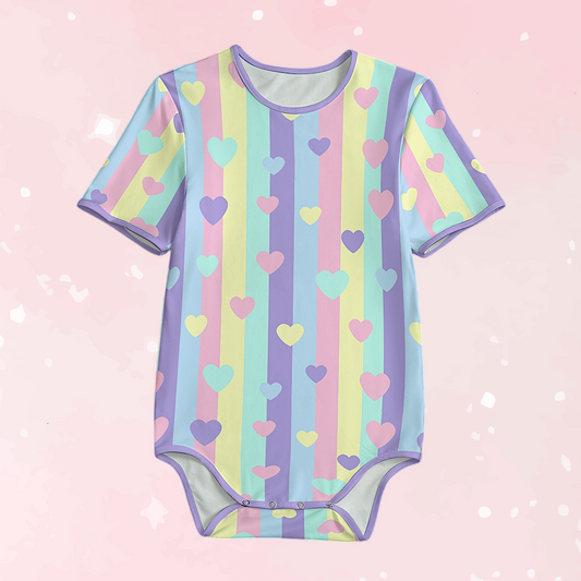 Pastel Stripes & Hearts Adult CuddleSuit