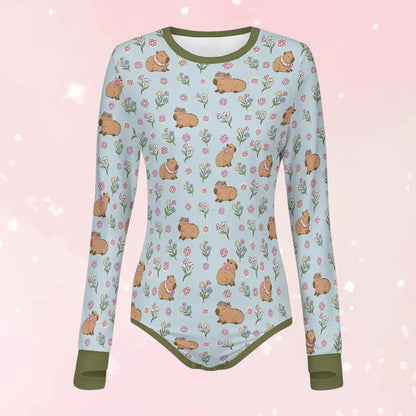 Sweet Meadow Capybara Long Sleeve CuddleSuit