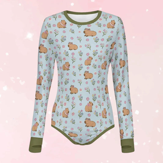 Sweet Meadow Capybara Long Sleeve CuddleSuit
