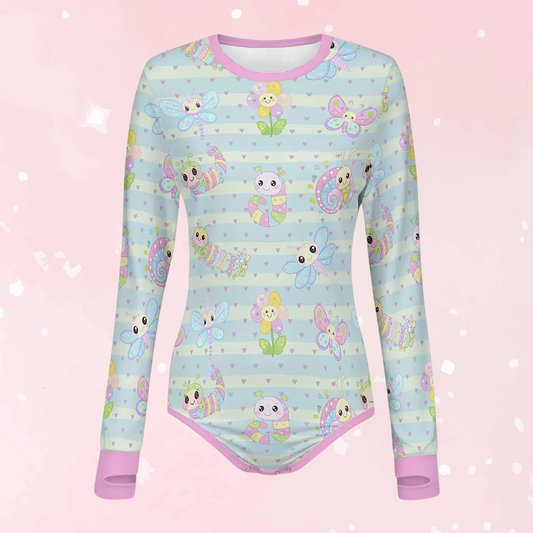 Buggy Blossom Striped Long Sleeve Cuddlesuit