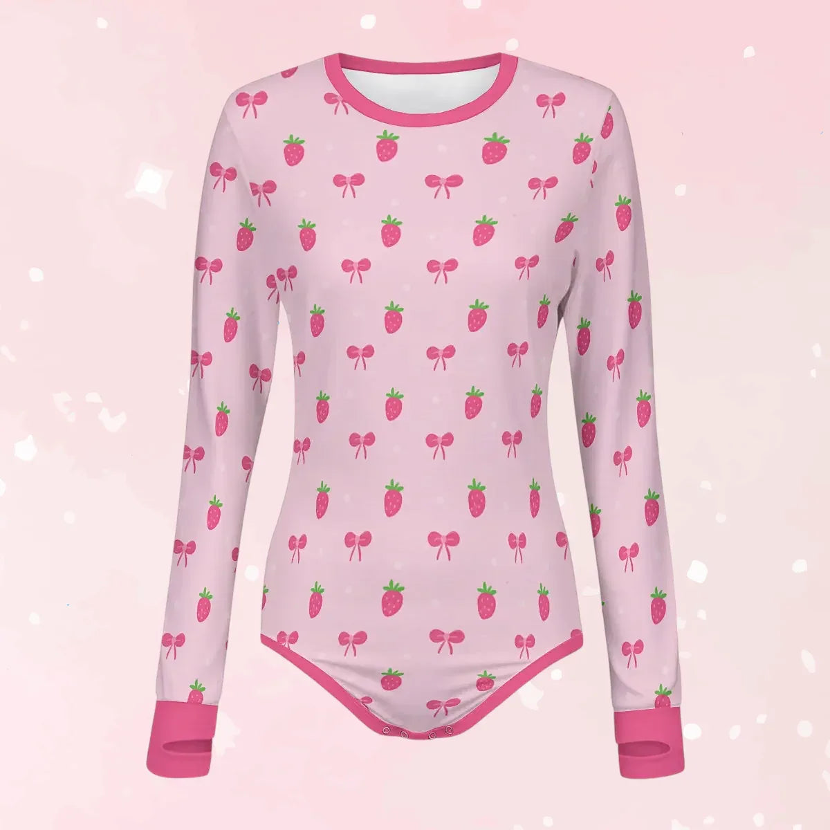 Strawberry Bow Long Sleeve CuddleSuit