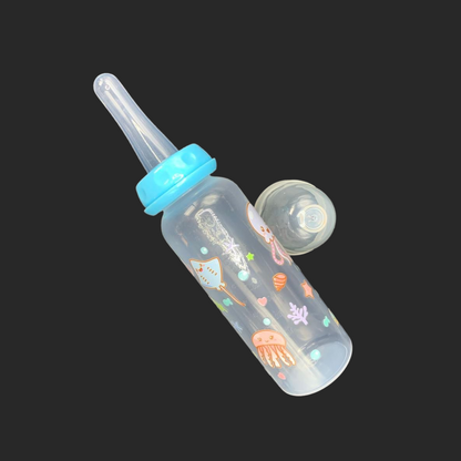 adult baby bottle with ocean themed characters such as a stingray, octopus and jellyfish