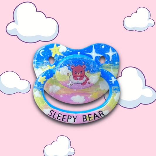 Night themed hand painted, sleepy bear adult pacifier