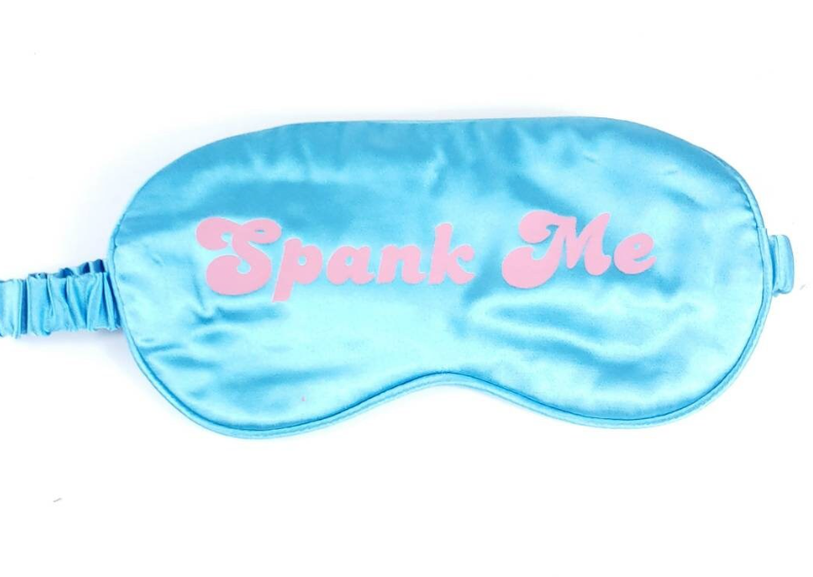 Sensory deprivation eye mask with text Spank Me