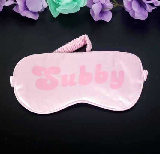 Adult Sleep mask that has text Subby in pink