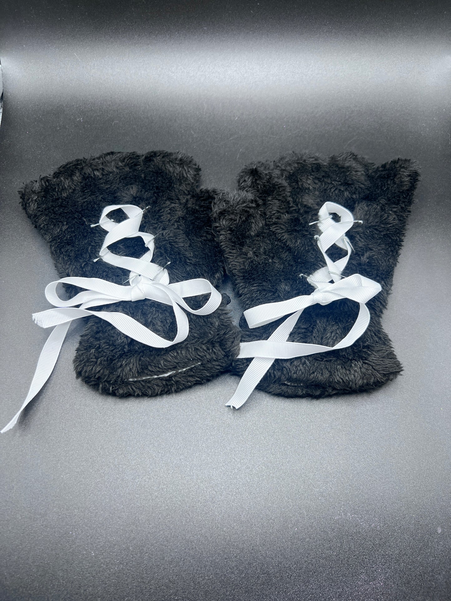 black cosplay paw mittens with white ribbon corset backs