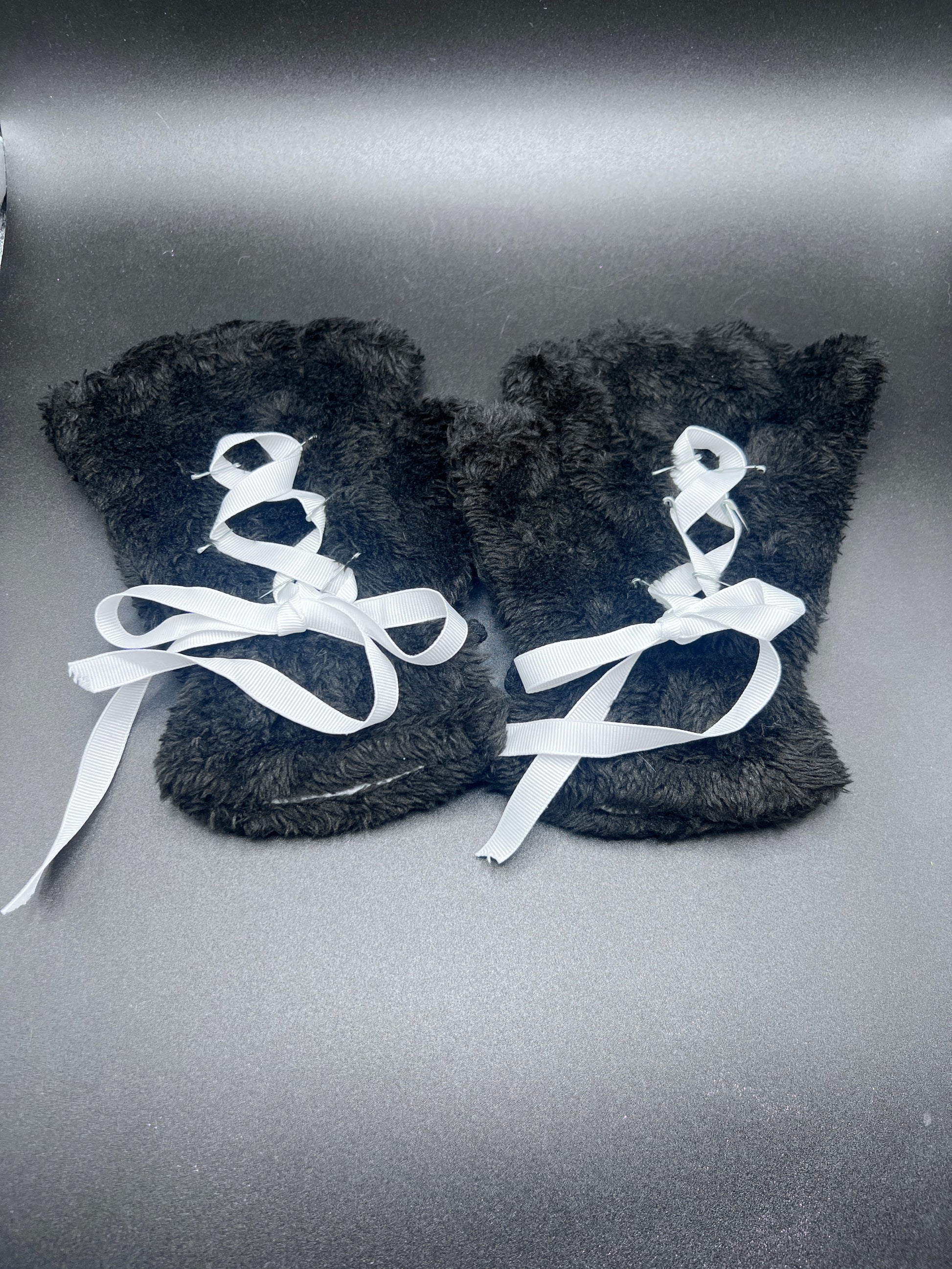 black cosplay paw mittens with white ribbon corset backs