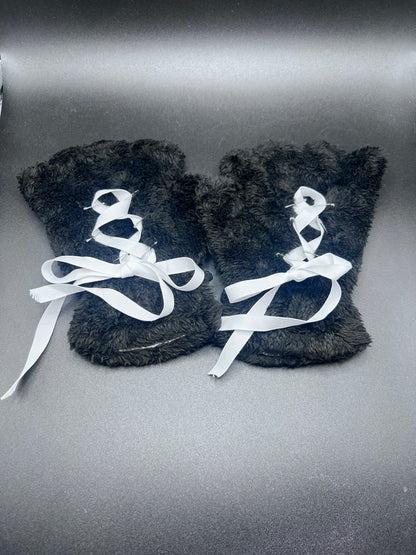 black cosplay paw mittens with white ribbon corset backs