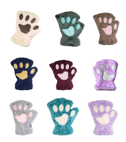 picture showing all fingerless paw glove color options