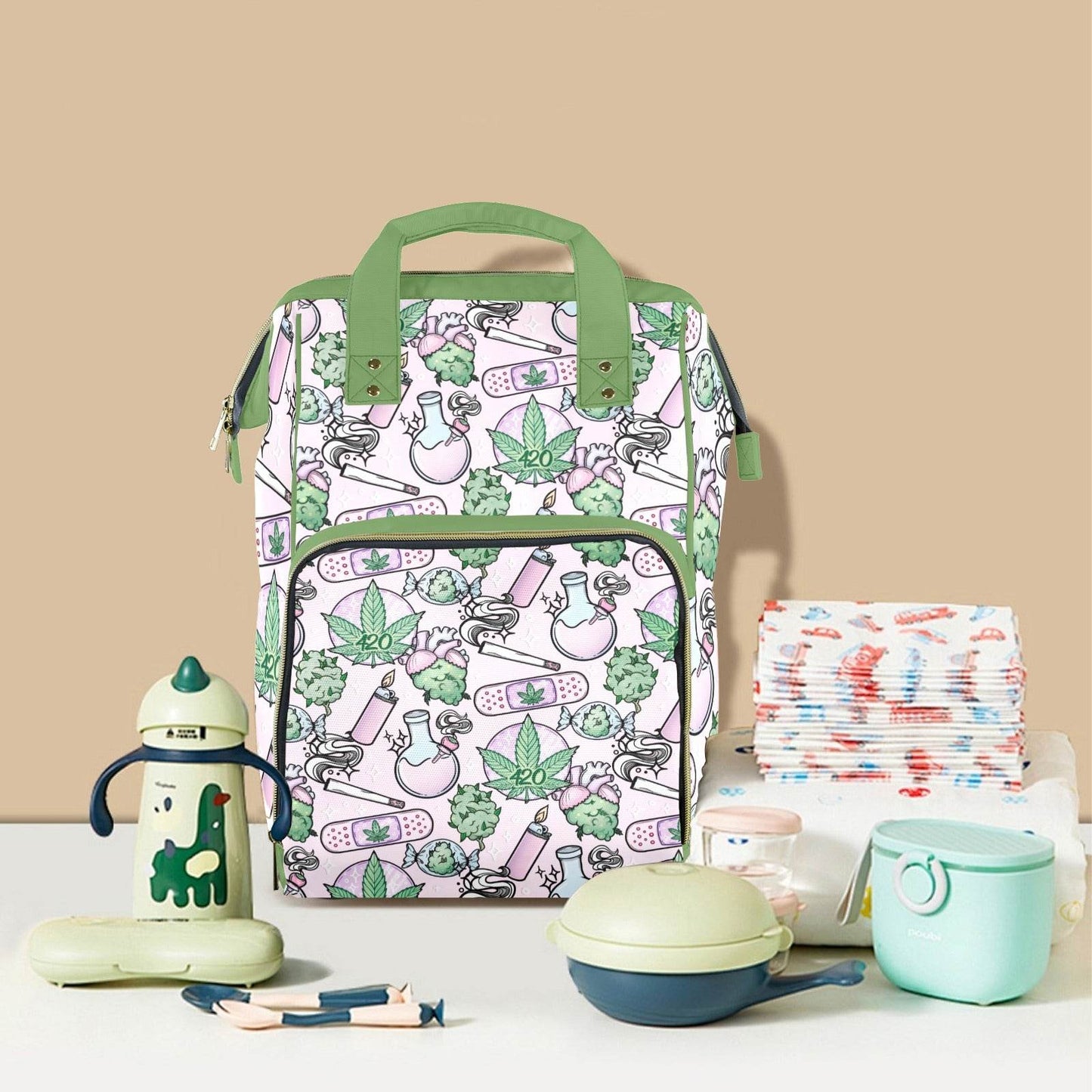 Pink Cannabis Large Diaper Bag