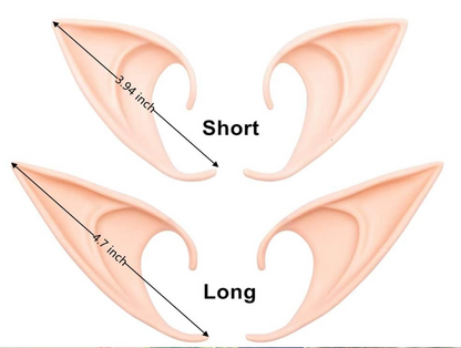 Comparison of short and long elf ears with measurements on a white background