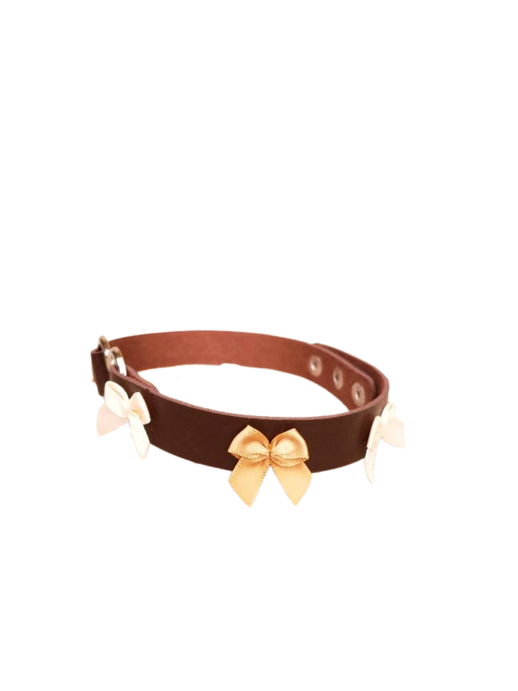 Heart and Bows Choker, Cosplay Adjustable Luxury Leather Heart Collar | Vixen's Hidden Desires