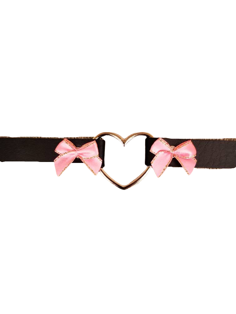Cosplay Heart and Bows Choker, Cosplay Adjustable Luxury Leather Heart Collar | Vixen's Hidden Desires