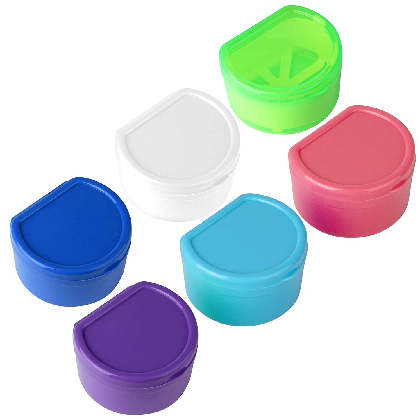 Color options of adult pacifier cases. Green, White, Pink, Purple, Dark Blue, Baby Blue