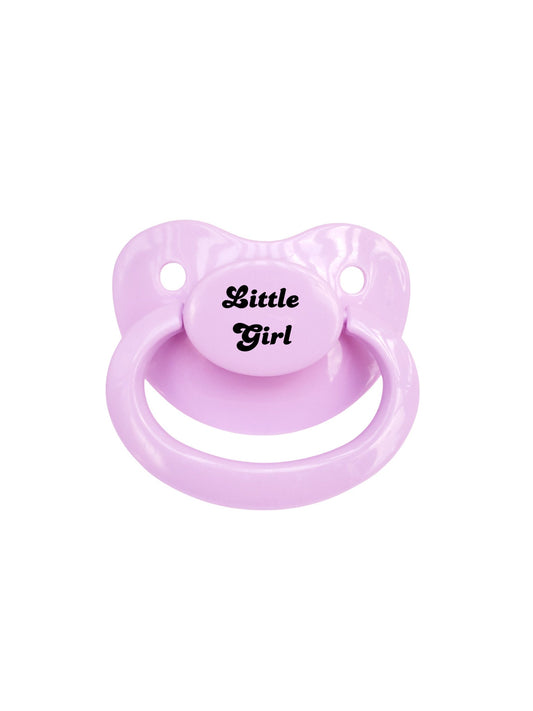 light purple adult pacifier that says little girl