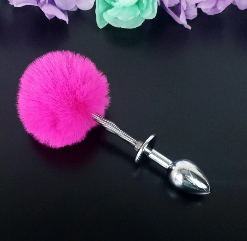 Hot Pink Springy Bunny Tail Plug