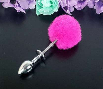 Hot Pink Springy Bunny Tail Plug