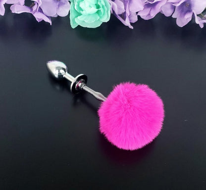 Hot Pink Springy Bunny Tail Plug