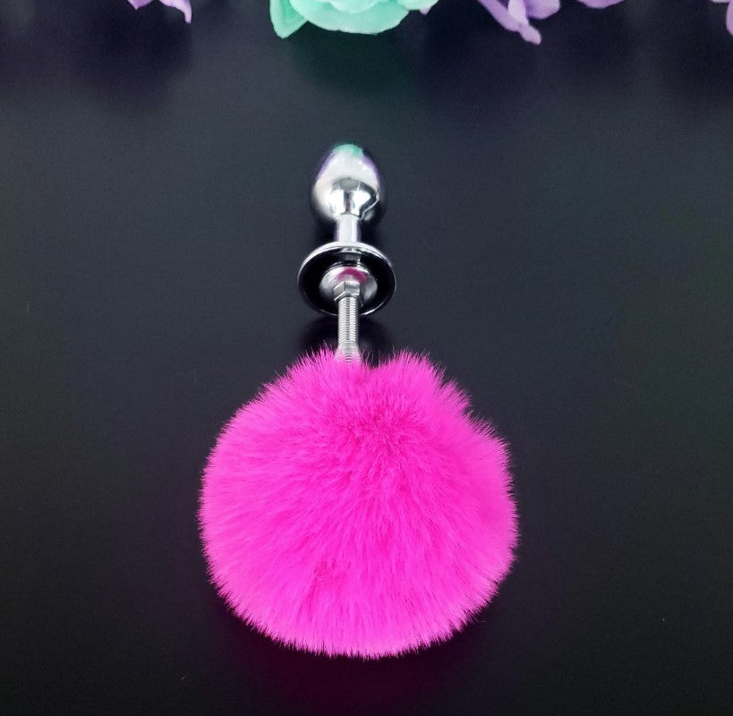 Hot Pink Springy Bunny Tail Plug