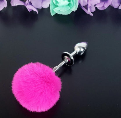 Hot Pink Springy Bunny Tail Plug