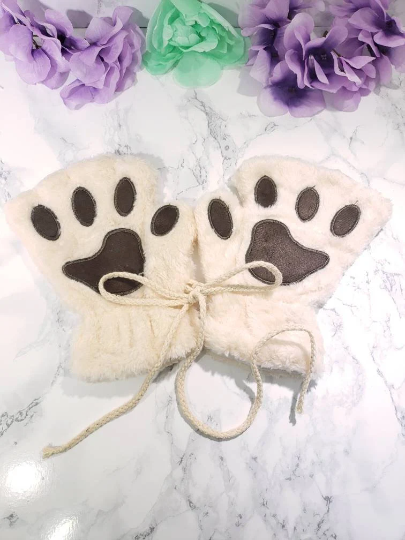 Cream Pet Play Fingerless Gloves