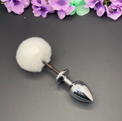 White Springy Bunny Tail Plug