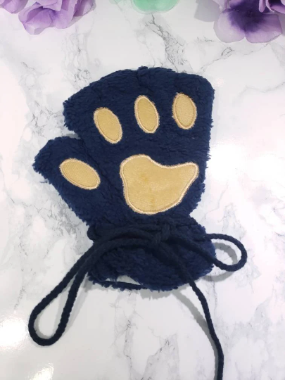 Navy Pet Play Fingerless Gloves