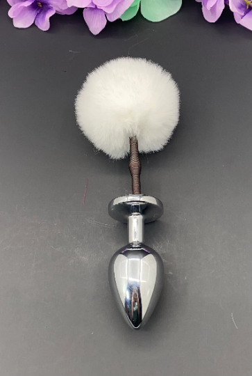 White Springy Bunny Tail Plug